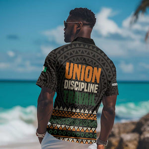 Ivory Coast African Pattern Hawaiian Shirt Ethnic Geometric and National Motto - African Pride