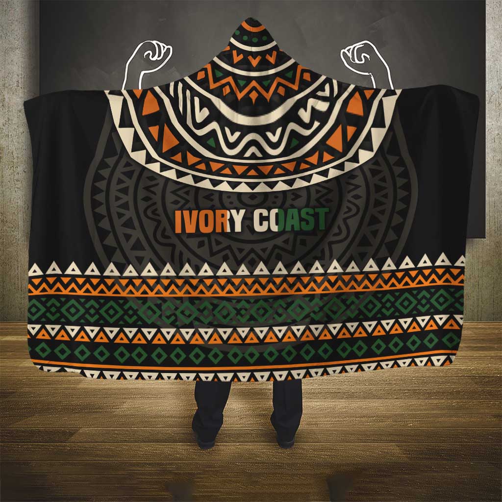 Ivory Coast African Pattern Hooded Blanket Ethnic Geometric and National Motto - African Pride