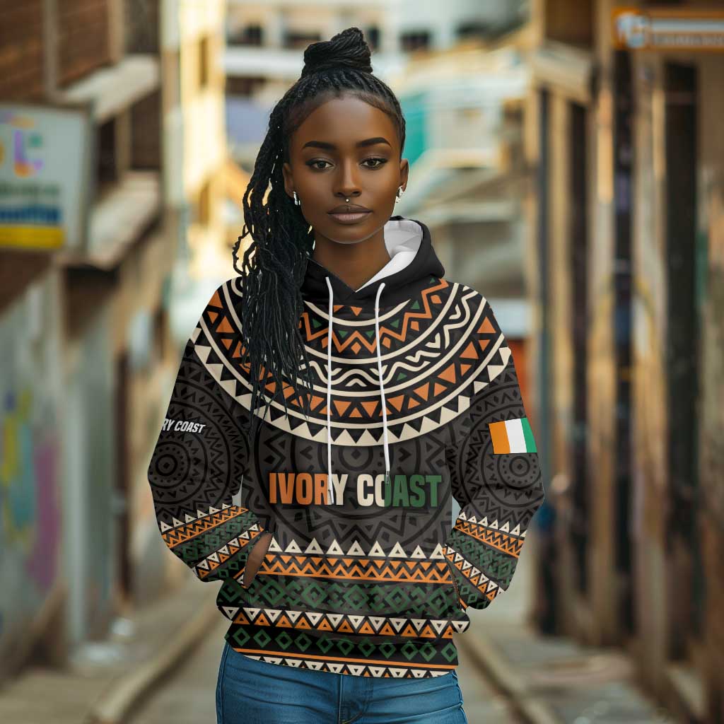 Ivory Coast African Pattern Hoodie Ethnic Geometric and National Motto - African Pride
