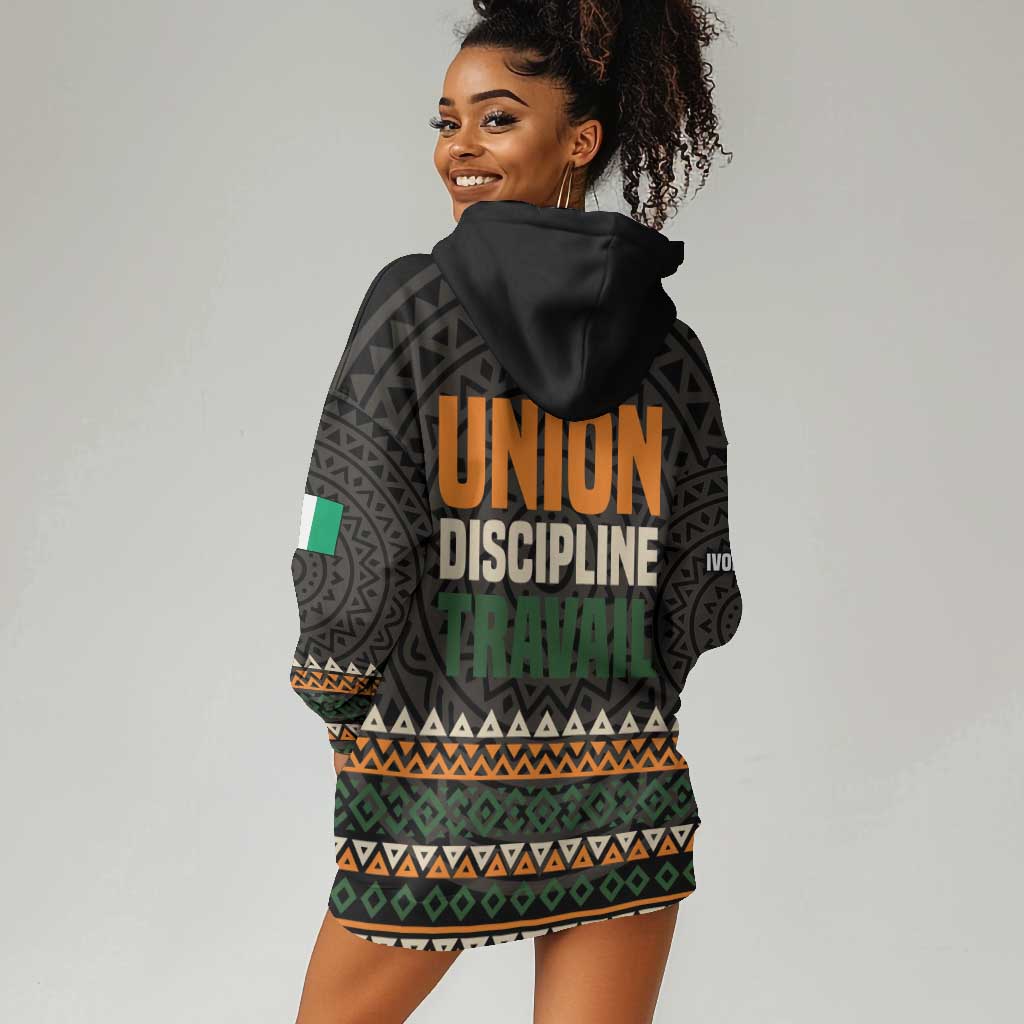 Ivory Coast African Pattern Hoodie Dress Ethnic Geometric and National Motto - African Pride