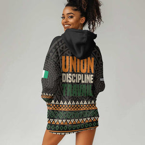 Ivory Coast African Pattern Hoodie Dress Ethnic Geometric and National Motto - African Pride