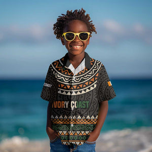 Ivory Coast African Pattern Kid Hawaiian Shirt Ethnic Geometric and National Motto - African Pride