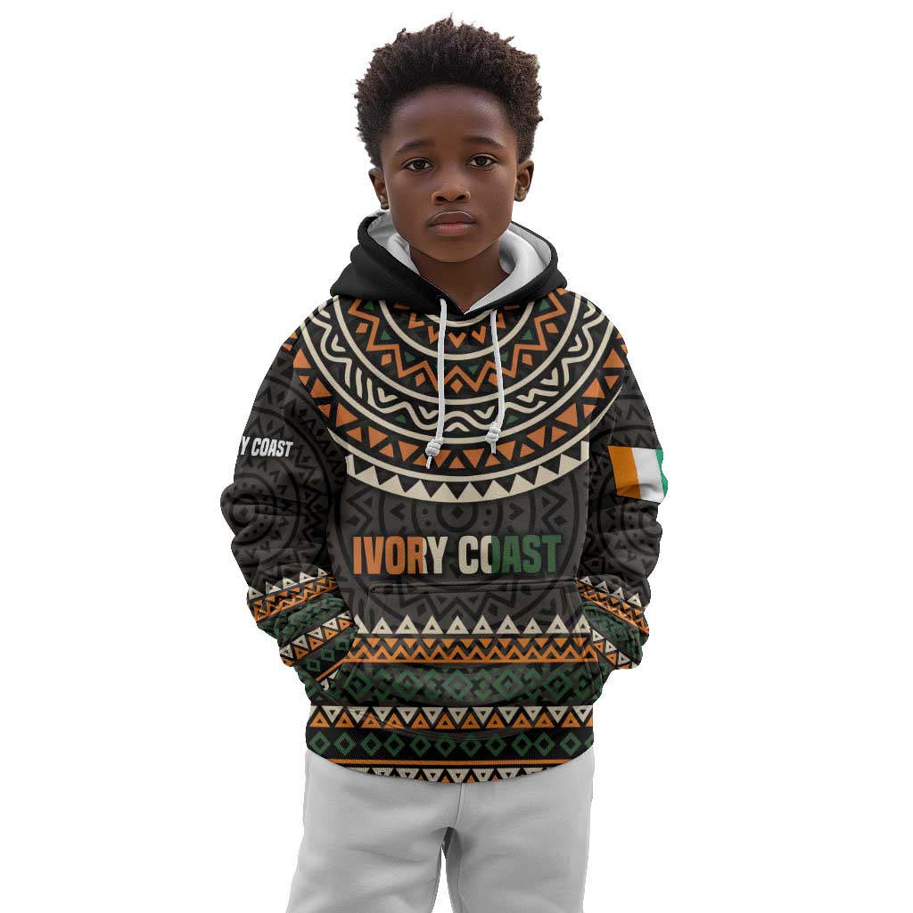 Ivory Coast African Pattern Kid Hoodie Ethnic Geometric and National Motto - African Pride