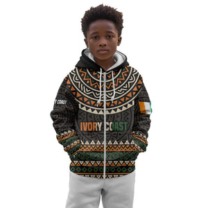 Ivory Coast African Pattern Kid Hoodie Ethnic Geometric and National Motto - African Pride