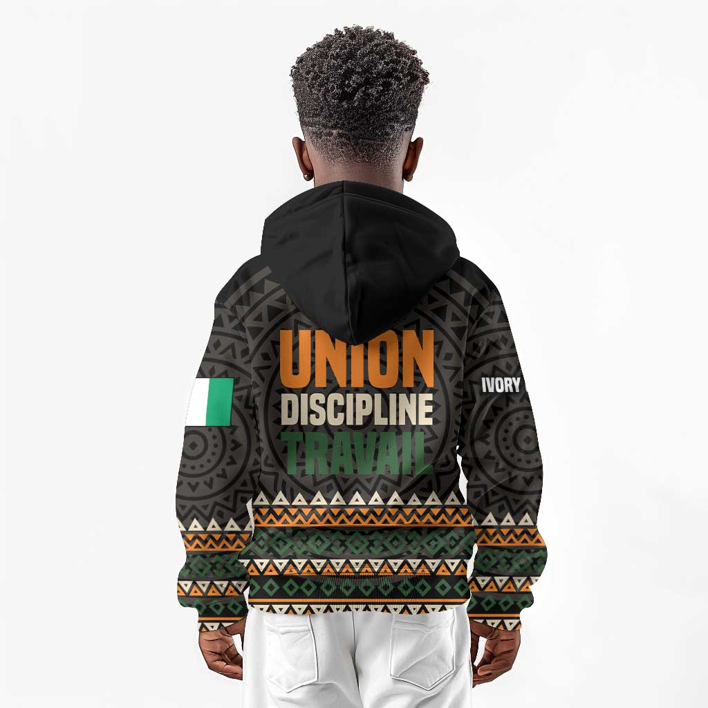 Ivory Coast African Pattern Kid Hoodie Ethnic Geometric and National Motto - African Pride