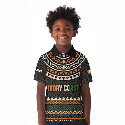 Ivory Coast African Pattern Kid Polo Shirt Ethnic Geometric and National Motto - African Pride