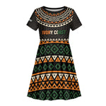 Ivory Coast African Pattern Kid Short Sleeve Dress Ethnic Geometric and National Motto - African Pride