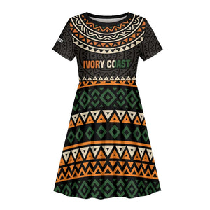 Ivory Coast African Pattern Kid Short Sleeve Dress Ethnic Geometric and National Motto - African Pride