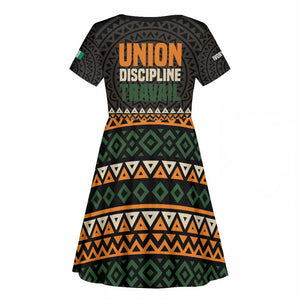Ivory Coast African Pattern Kid Short Sleeve Dress Ethnic Geometric and National Motto - African Pride