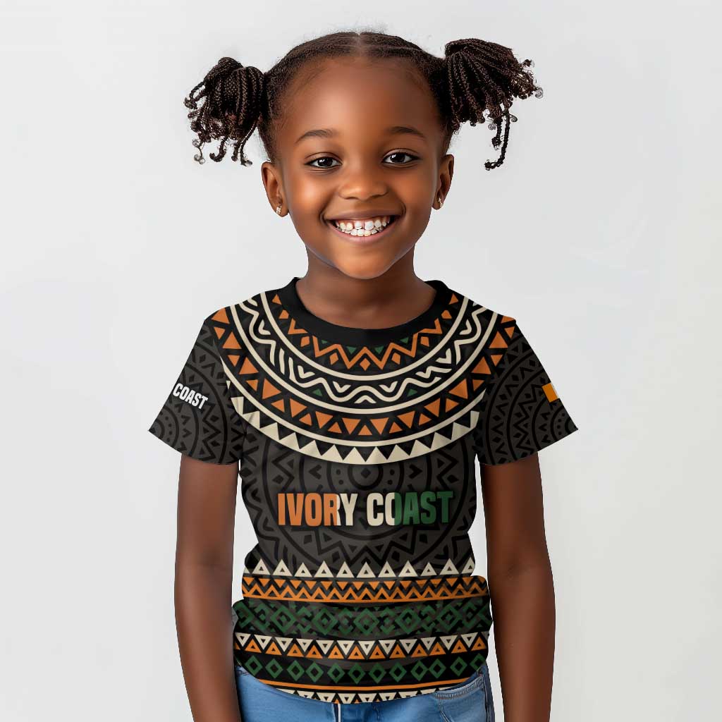 Ivory Coast African Pattern Kid T shirt Ethnic Geometric and National Motto - African Pride