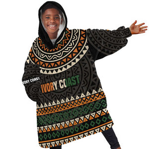 Ivory Coast African Pattern Kid Wearable Blanket Hoodie Ethnic Geometric and National Motto - African Pride