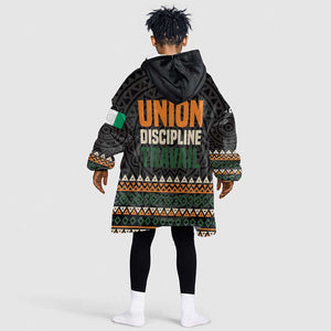 Ivory Coast African Pattern Kid Wearable Blanket Hoodie Ethnic Geometric and National Motto - African Pride