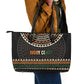 Ivory Coast African Pattern Leather Tote Bag Ethnic Geometric and National Motto - African Pride