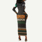 Ivory Coast African Pattern Long Sleeve Bodycon Dress Ethnic Geometric and National Motto - African Pride