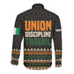Ivory Coast African Pattern Long Sleeve Button Shirt Ethnic Geometric and National Motto - African Pride