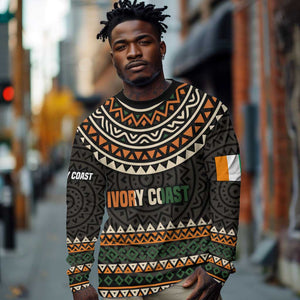 Ivory Coast African Pattern Long Sleeve Shirt Ethnic Geometric and National Motto - African Pride