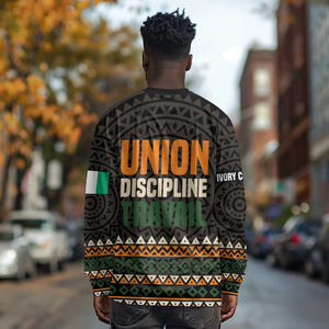 Ivory Coast African Pattern Long Sleeve Shirt Ethnic Geometric and National Motto - African Pride