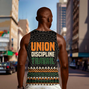 Ivory Coast African Pattern Men Tank Top Ethnic Geometric and National Motto - African Pride