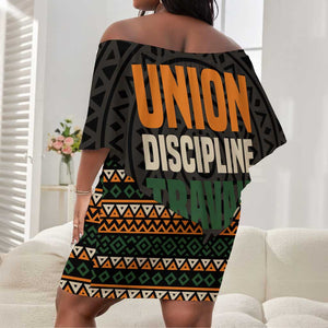 Ivory Coast African Pattern Off Shoulder Short Dress Ethnic Geometric and National Motto - African Pride