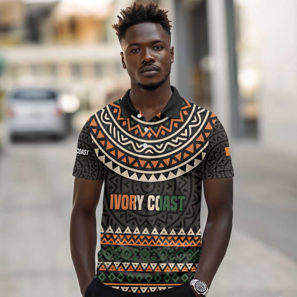 Ivory Coast African Pattern Polo Shirt Ethnic Geometric and National Motto - African Pride