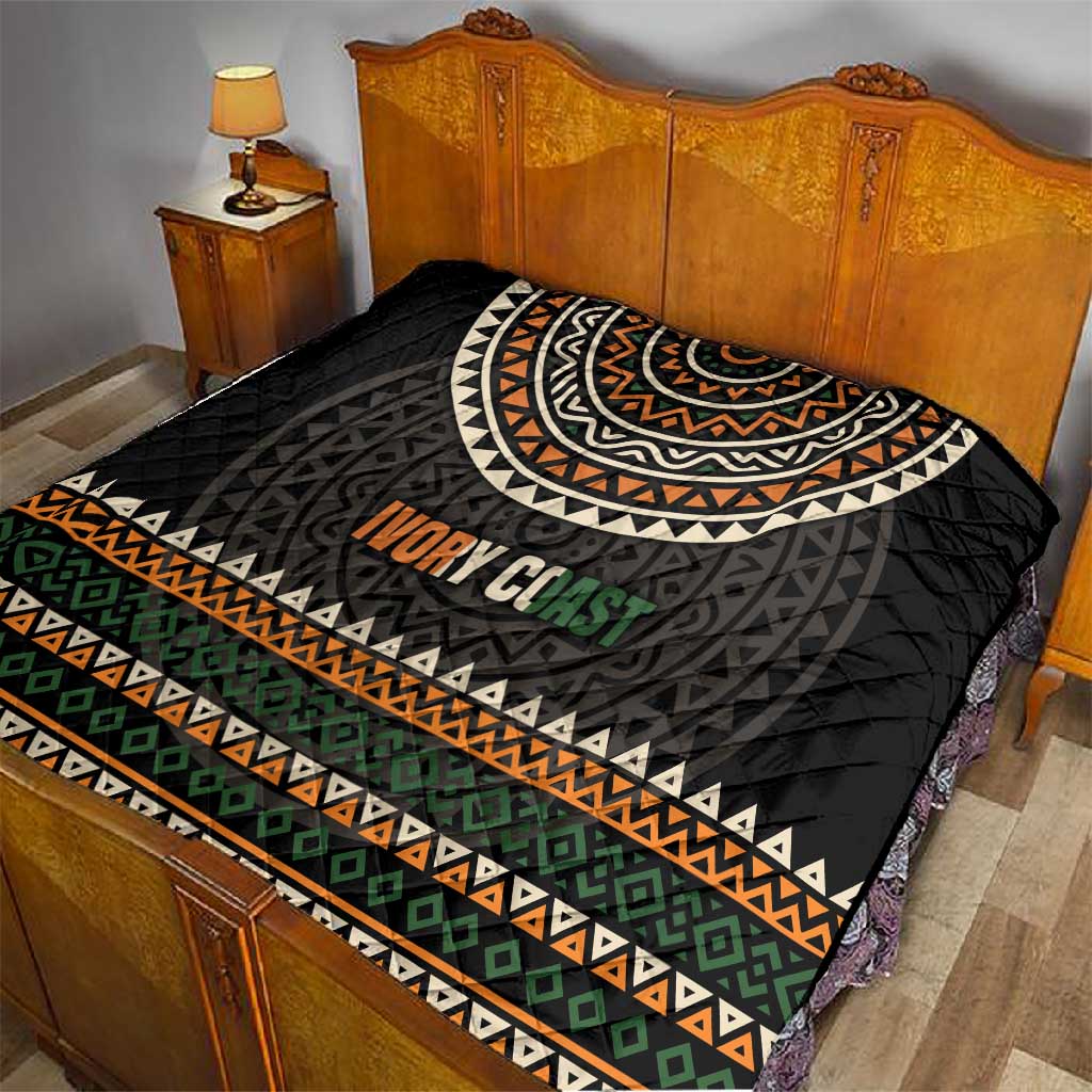 Ivory Coast African Pattern Quilt Ethnic Geometric and National Motto - African Pride