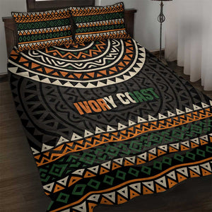 Ivory Coast African Pattern Quilt Bed Set Ethnic Geometric and National Motto - African Pride