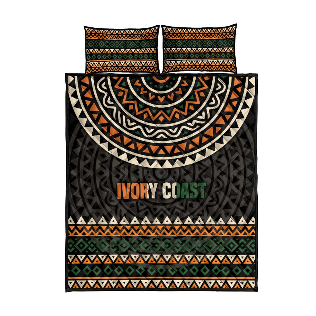 Ivory Coast African Pattern Quilt Bed Set Ethnic Geometric and National Motto - African Pride