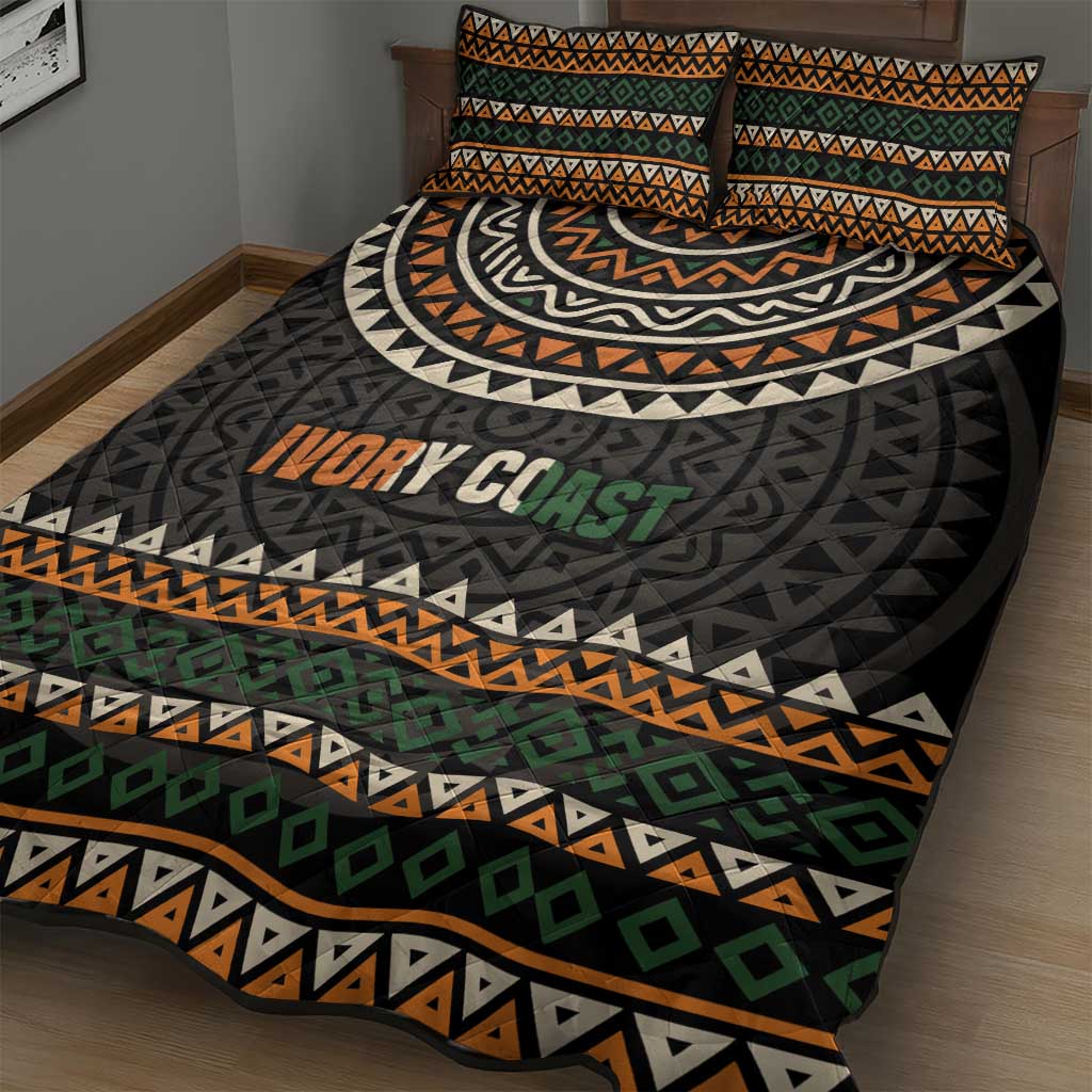Ivory Coast African Pattern Quilt Bed Set Ethnic Geometric and National Motto - African Pride