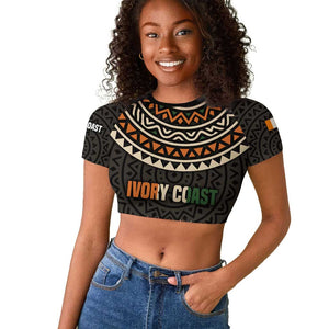 Ivory Coast African Pattern Raglan Cropped T shirt Ethnic Geometric and National Motto - African Pride