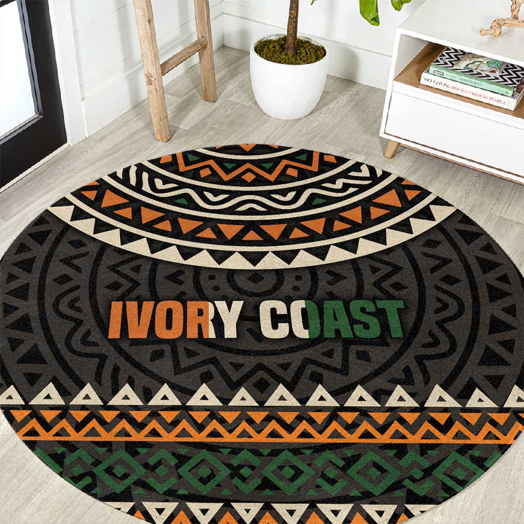 Ivory Coast African Pattern Round Carpet Ethnic Geometric and National Motto - African Pride