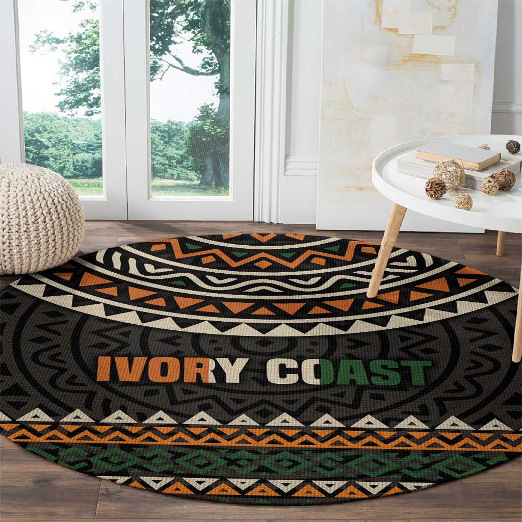 Ivory Coast African Pattern Round Carpet Ethnic Geometric and National Motto - African Pride