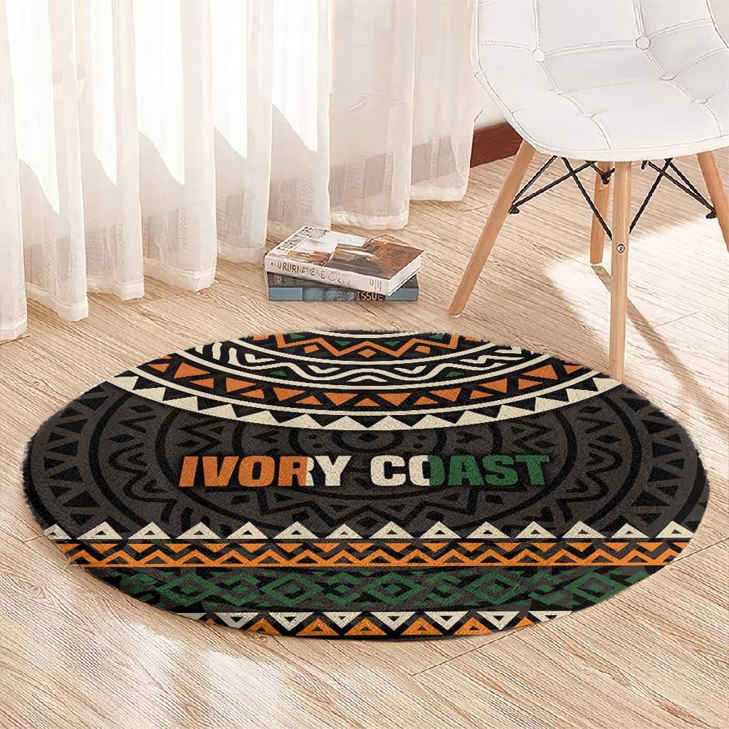 Ivory Coast African Pattern Round Carpet Ethnic Geometric and National Motto - African Pride