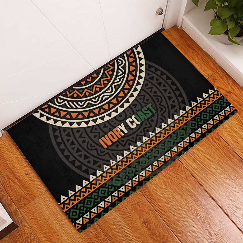 Ivory Coast African Pattern Rubber Doormat Ethnic Geometric and National Motto - African Pride