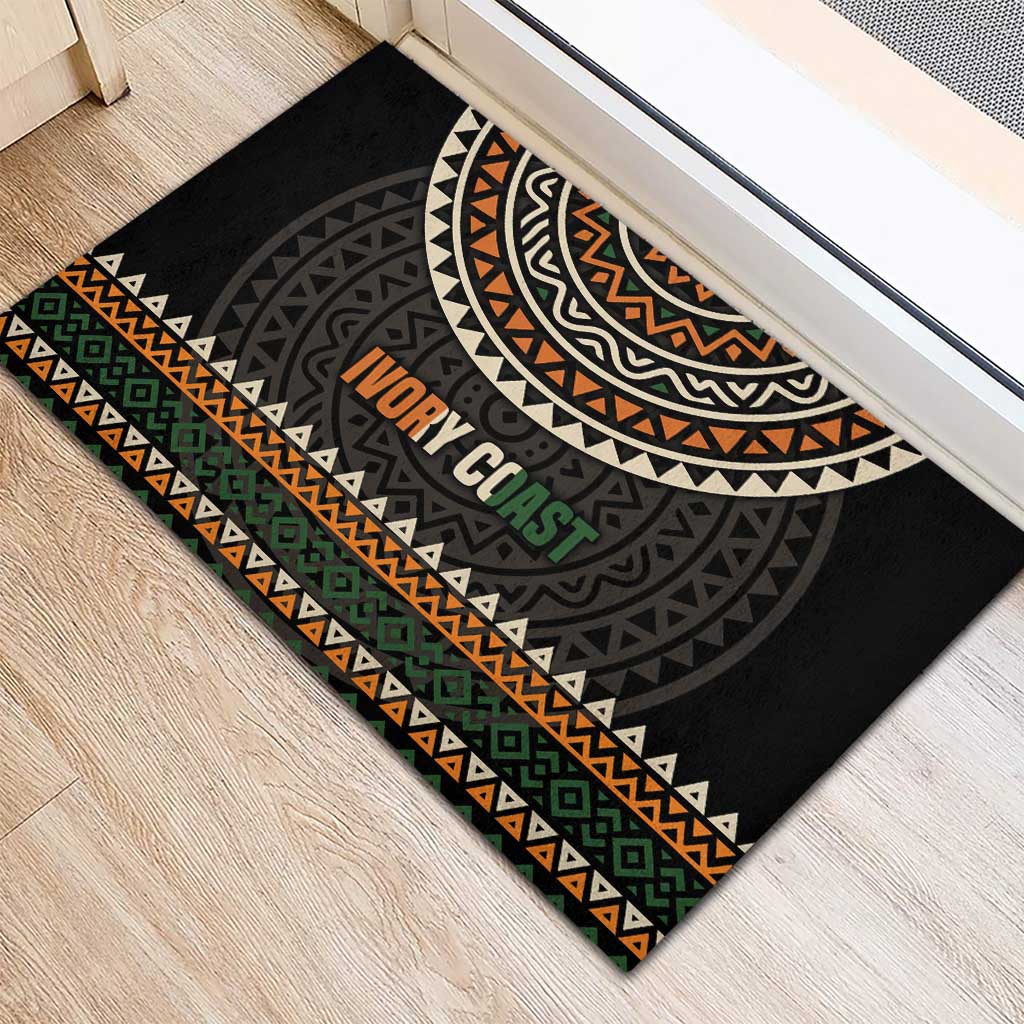Ivory Coast African Pattern Rubber Doormat Ethnic Geometric and National Motto - African Pride