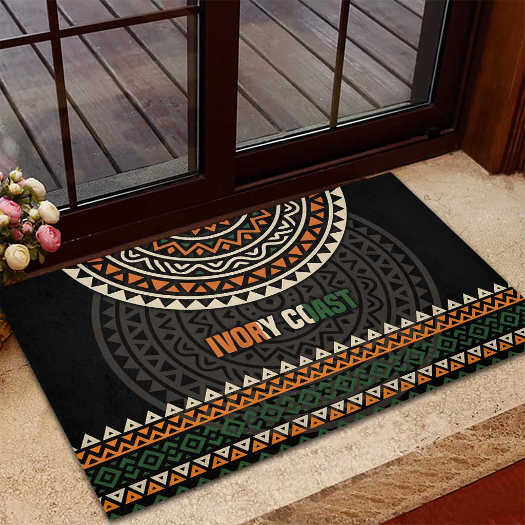 Ivory Coast African Pattern Rubber Doormat Ethnic Geometric and National Motto - African Pride