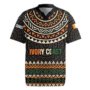 Ivory Coast African Pattern Rugby Jersey Ethnic Geometric and National Motto - African Pride