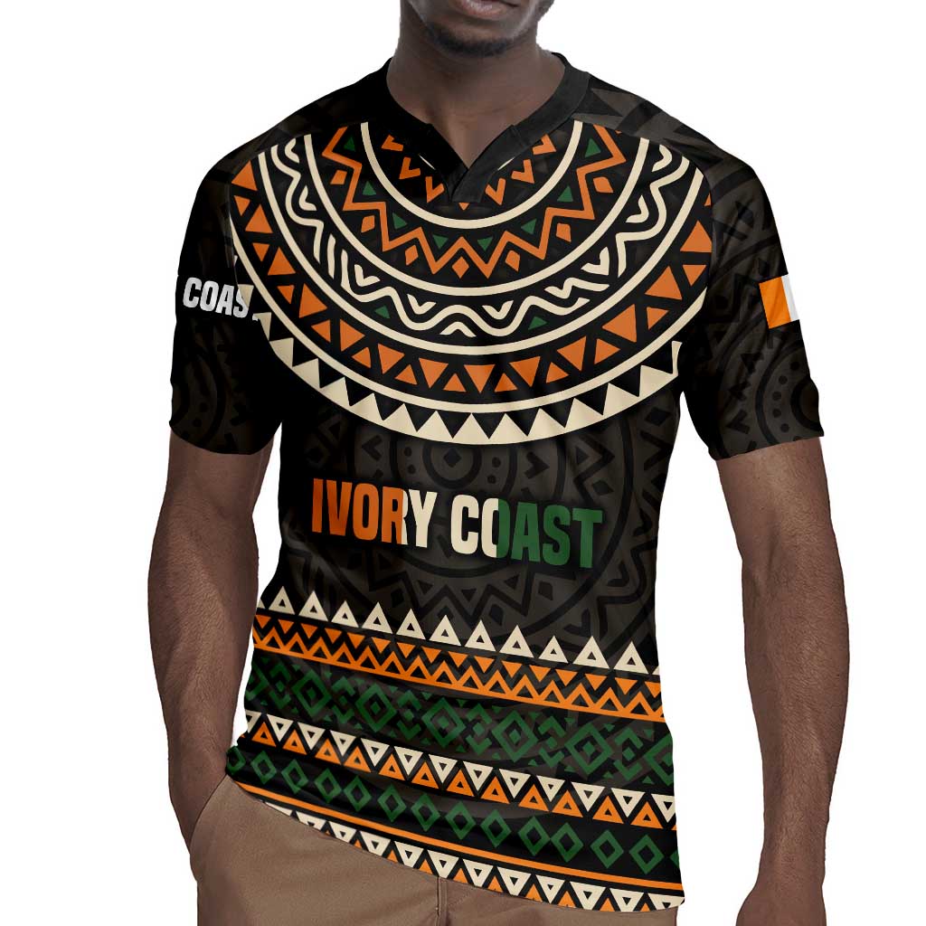 Ivory Coast African Pattern Rugby Jersey Ethnic Geometric and National Motto - African Pride