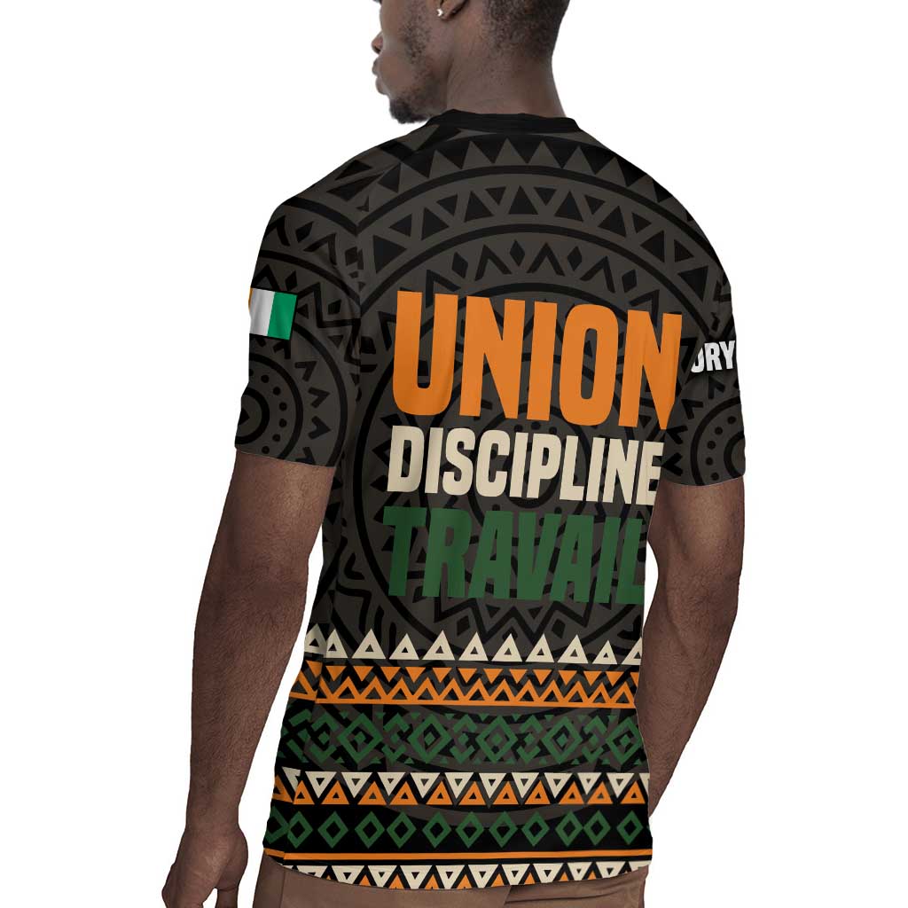 Ivory Coast African Pattern Rugby Jersey Ethnic Geometric and National Motto - African Pride