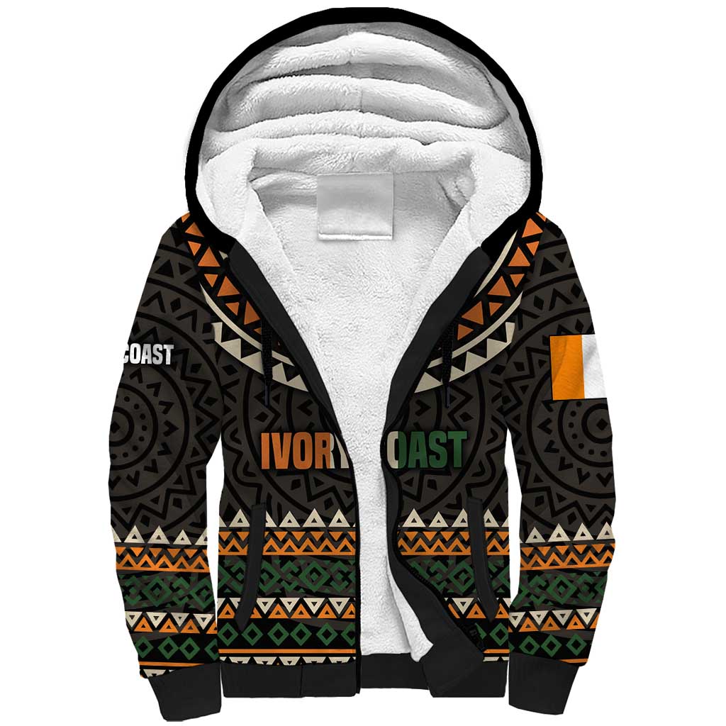 Ivory Coast African Pattern Sherpa Hoodie Ethnic Geometric and National Motto - African Pride