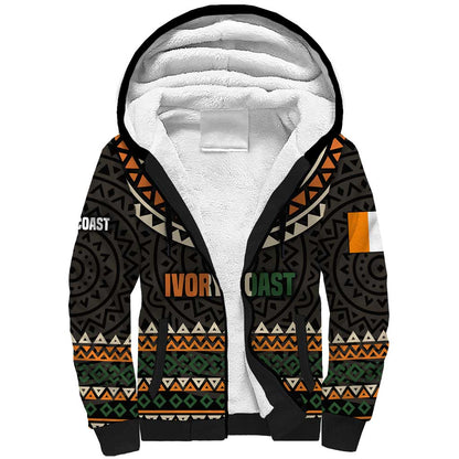 Ivory Coast African Pattern Sherpa Hoodie Ethnic Geometric and National Motto - African Pride