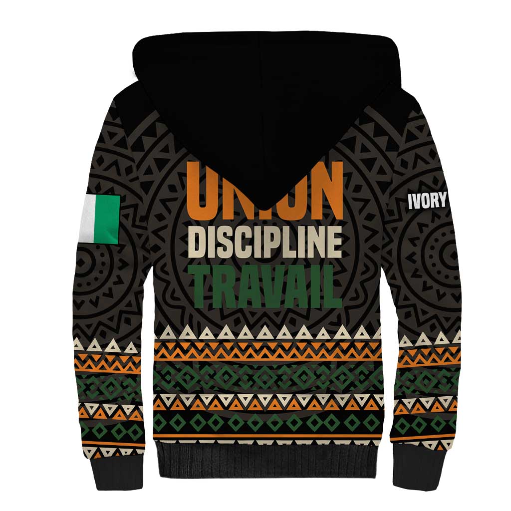 Ivory Coast African Pattern Sherpa Hoodie Ethnic Geometric and National Motto - African Pride