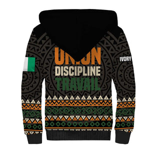 Ivory Coast African Pattern Sherpa Hoodie Ethnic Geometric and National Motto - African Pride