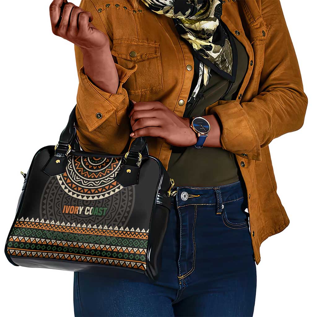 Ivory Coast African Pattern Shoulder Handbag Ethnic Geometric and National Motto - African Pride