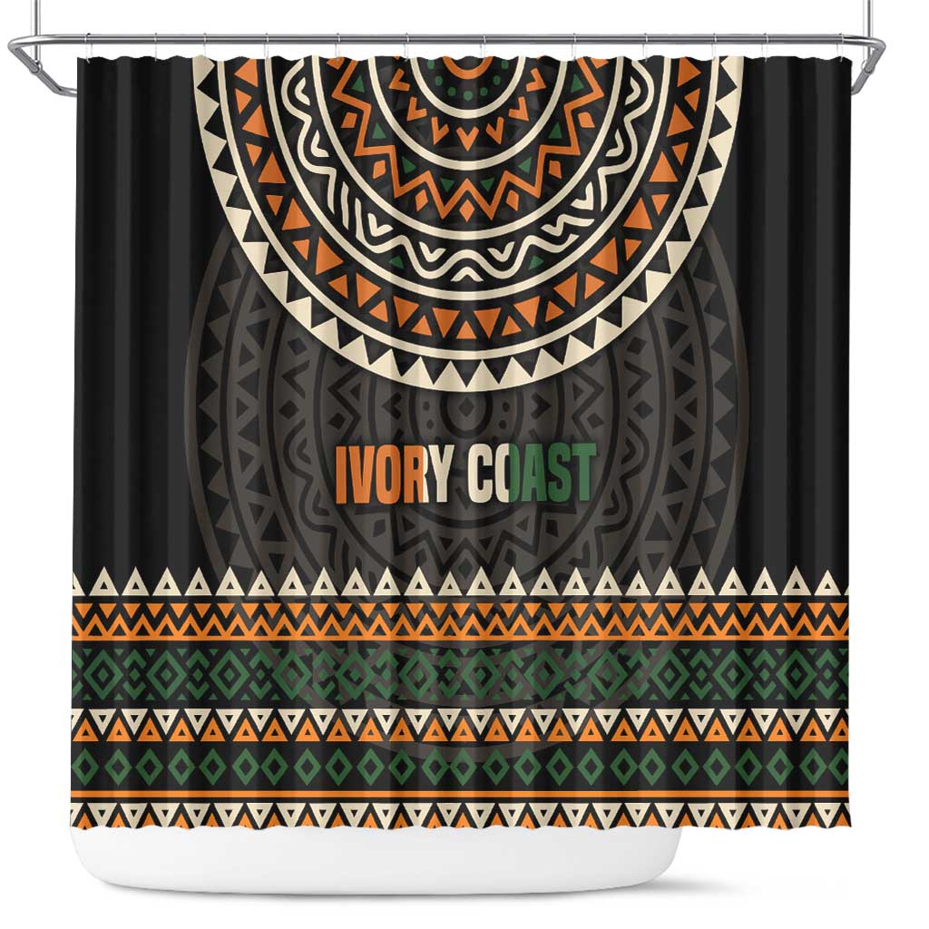 Ivory Coast African Pattern Shower Curtain Ethnic Geometric and National Motto - African Pride