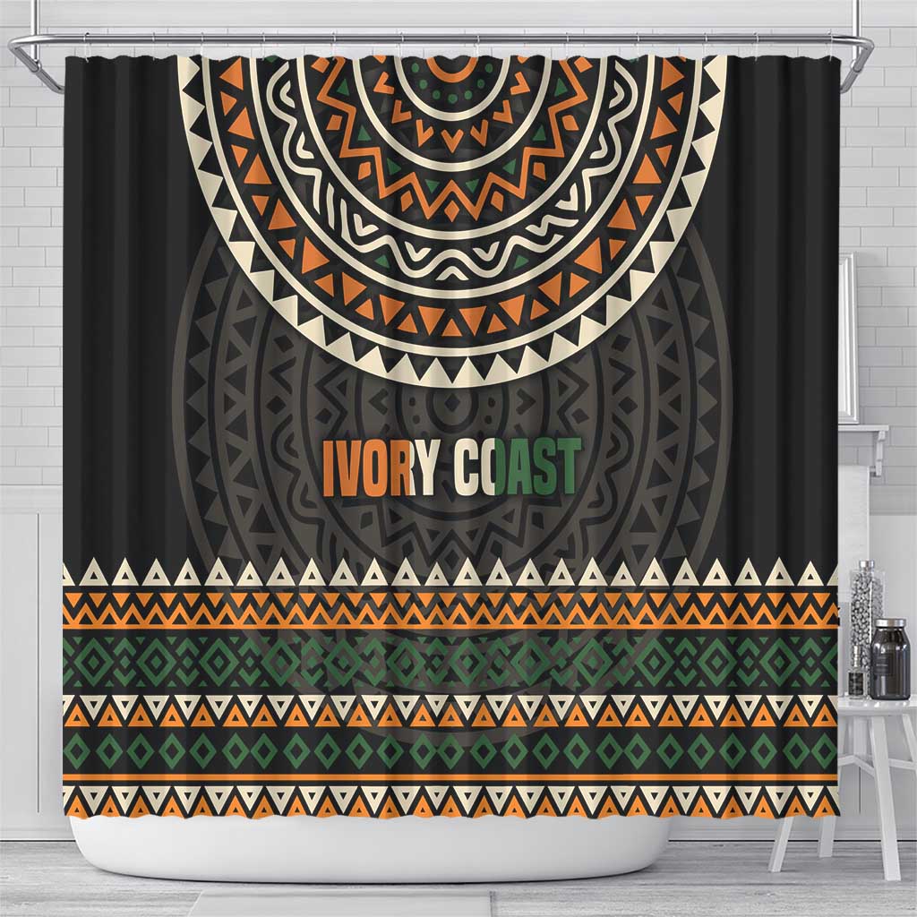 Ivory Coast African Pattern Shower Curtain Ethnic Geometric and National Motto - African Pride