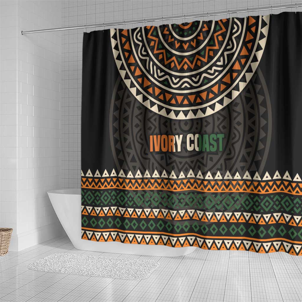 Ivory Coast African Pattern Shower Curtain Ethnic Geometric and National Motto - African Pride