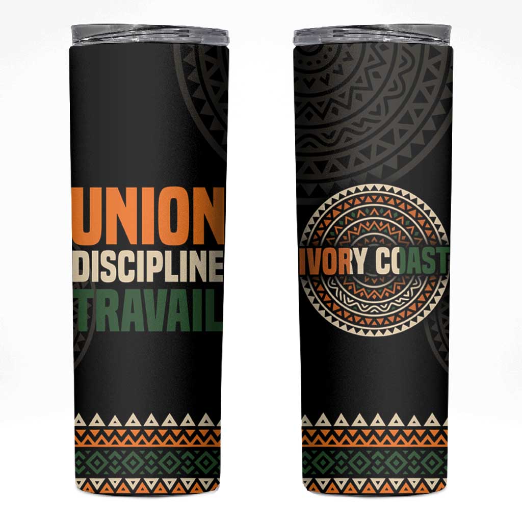 Ivory Coast African Pattern Skinny Tumbler Ethnic Geometric and National Motto - African Pride