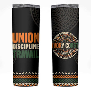 Ivory Coast African Pattern Skinny Tumbler Ethnic Geometric and National Motto - African Pride