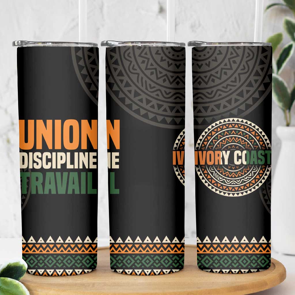 Ivory Coast African Pattern Skinny Tumbler Ethnic Geometric and National Motto - African Pride