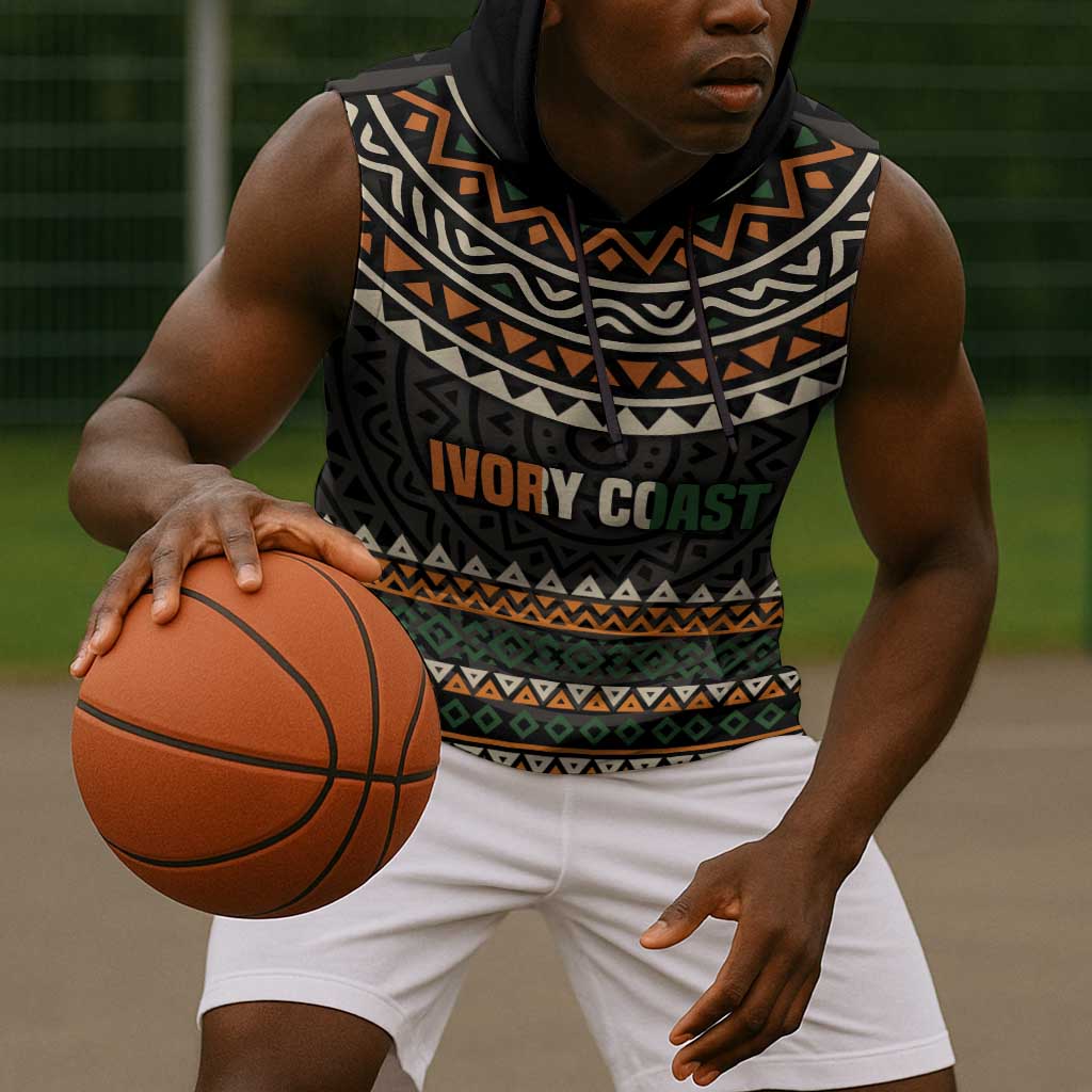 Ivory Coast African Pattern Sleeveless Hoodie Ethnic Geometric and National Motto - African Pride